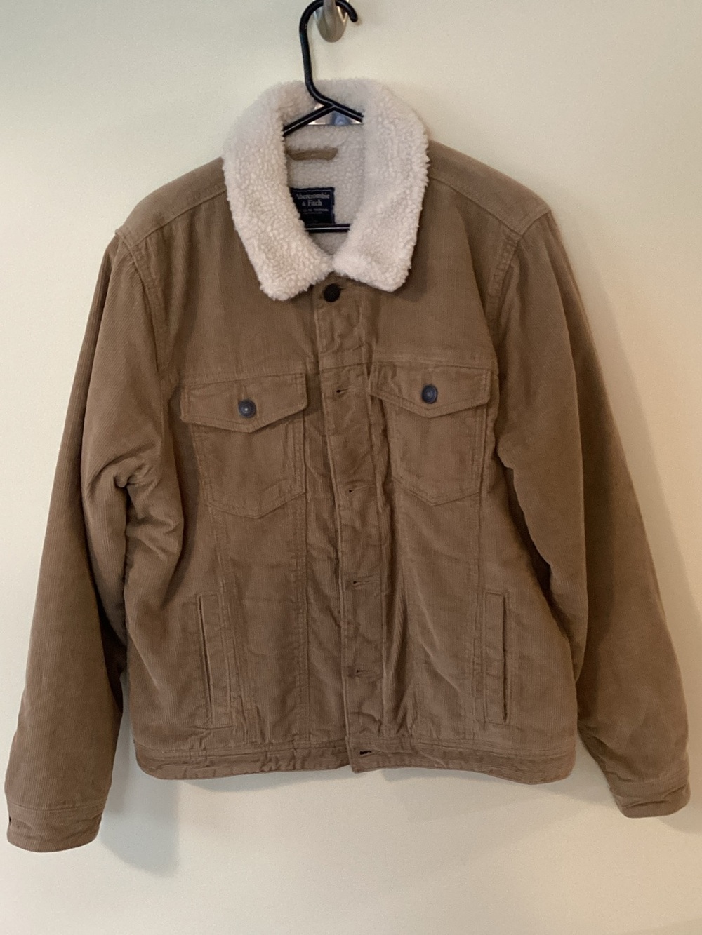 Abercrombie & Fitch Tan Corduroy Bomber with White Sherpa lining